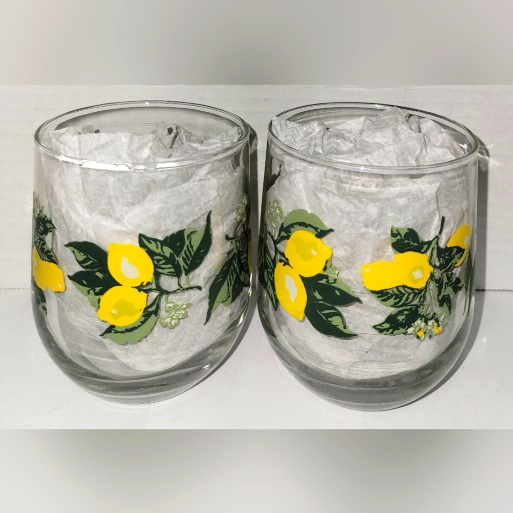 2 Piece Stemless Wine Glass Set (Lemon Theme)